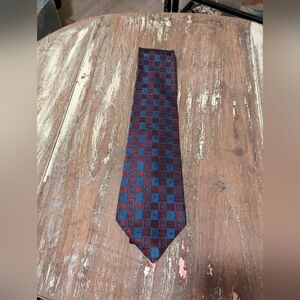 Christian Dior Red and Blue Square pattern silk tie‎
